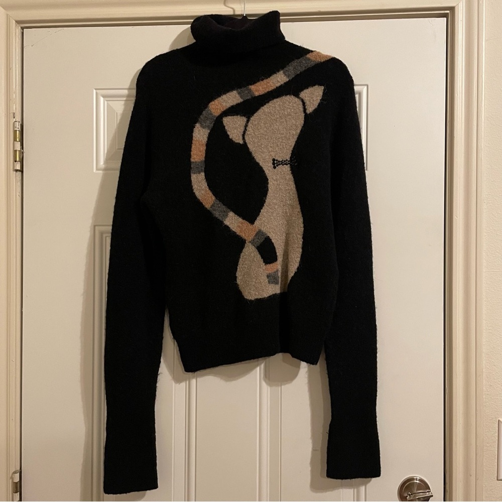MIEKO UESAKO Black Turtleneck Double Sided Cat Motif Sweater Size 38 - Picture 2 of 8
